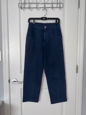 Eleventy Women’s Navy Denim Trousers With Pleats